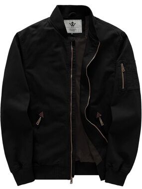 WenVen Black Lightweight Cotton Bomber Jacket Casual Military Windbreaker
